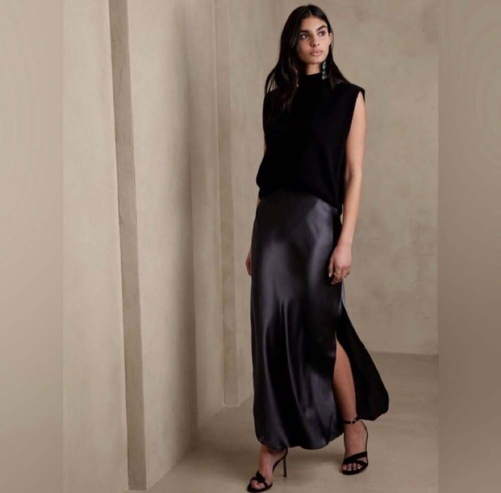 Banana Republic 100% Silk Side-Slit Maxi Skirt